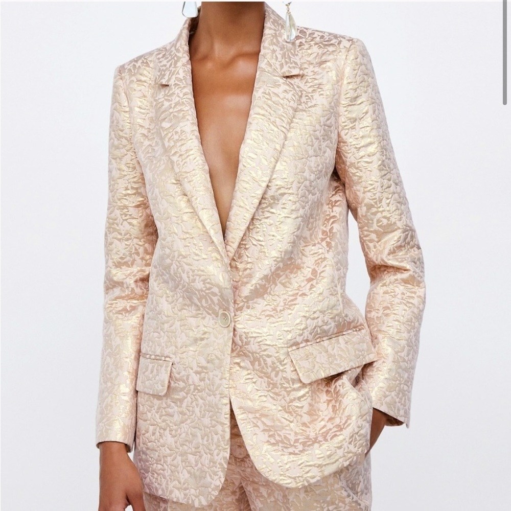 Zara Metallic Floral Jacquard Embossed Blazer